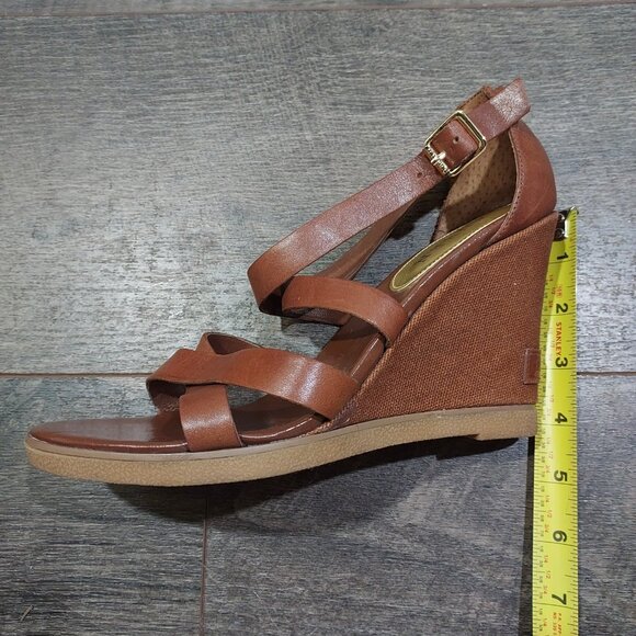 Lauren Ralph Lauren Leather Strappy Sandles Cloth Heel - Picture 7 of 12